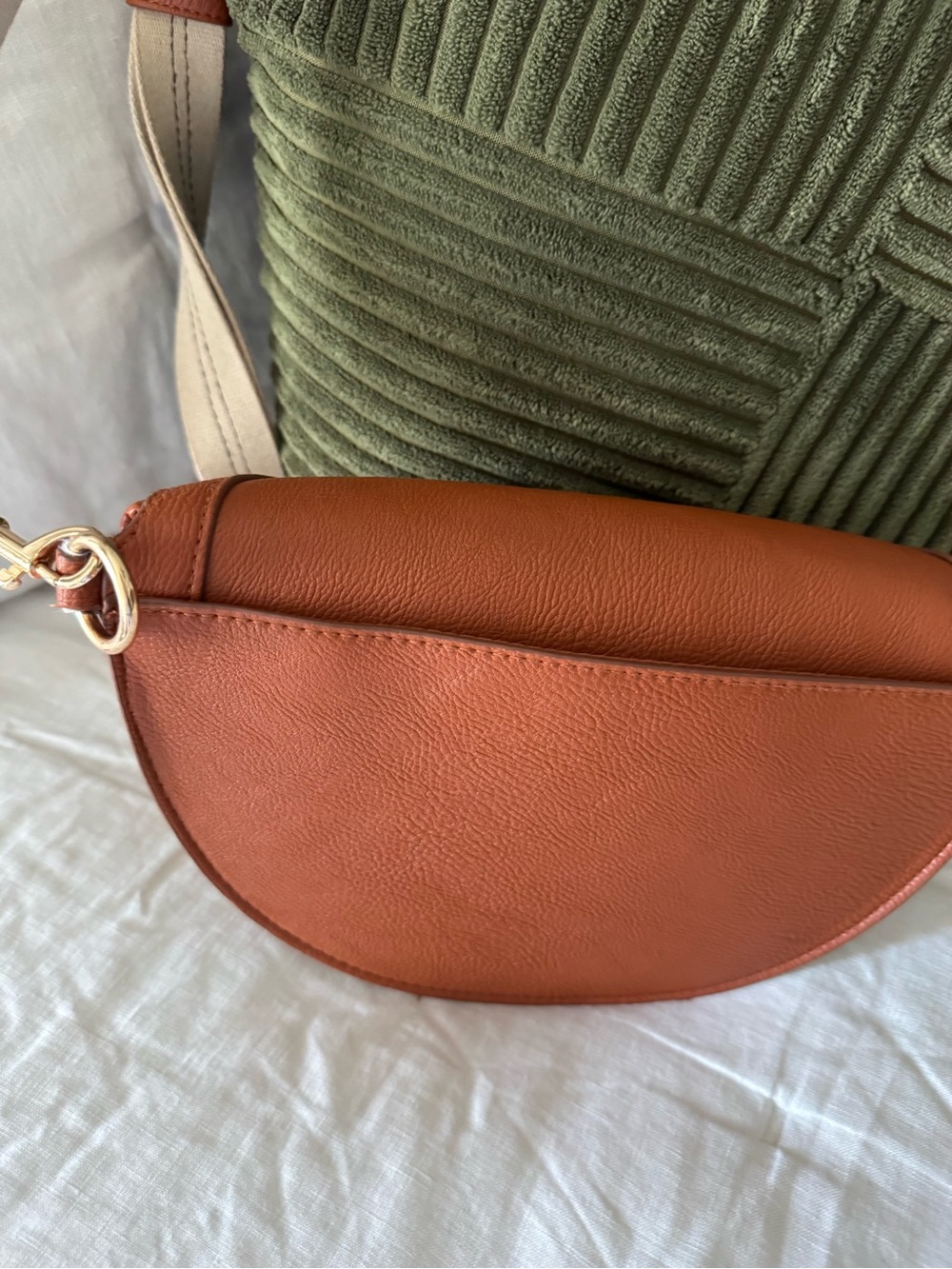 Universal Thread Tan Leather Crescent Crossbody Bag with Canvas Strap - Picture 2 of 6